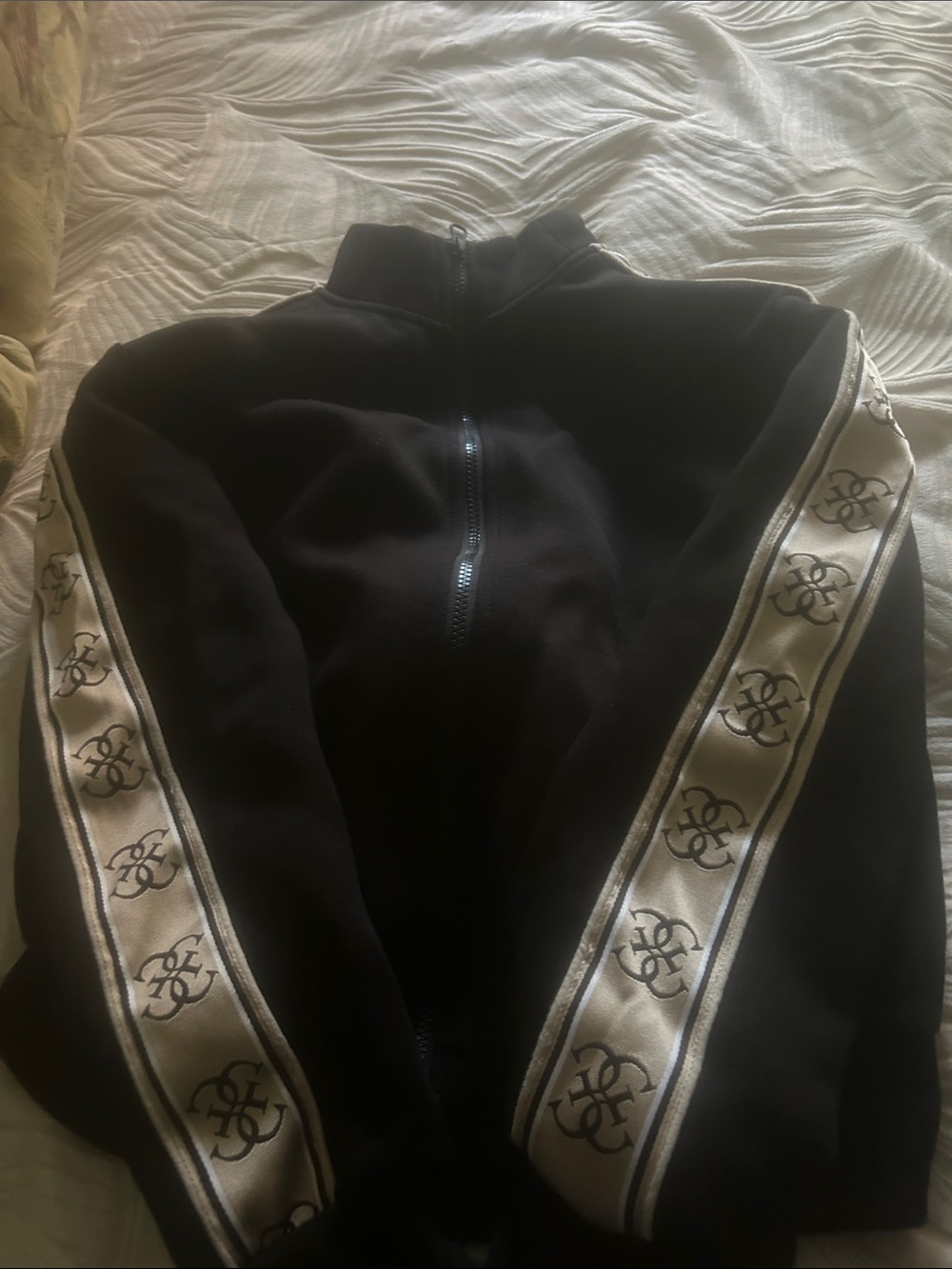 Guess Black Zip-Up Jacket with Cream Logo Tape